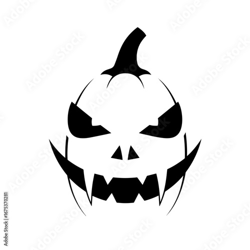 Black and white vector silhouette of a Halloween pumpkin on white background