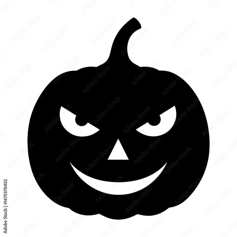 Fototapeta premium Black and white vector silhouette of a Halloween pumpkin on white background