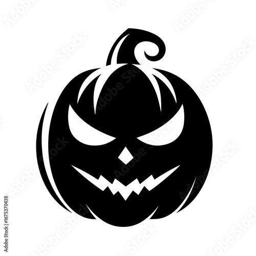 Black and white vector silhouette of a Halloween pumpkin on white background