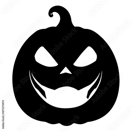 Black and white vector silhouette of a Halloween pumpkin on white background