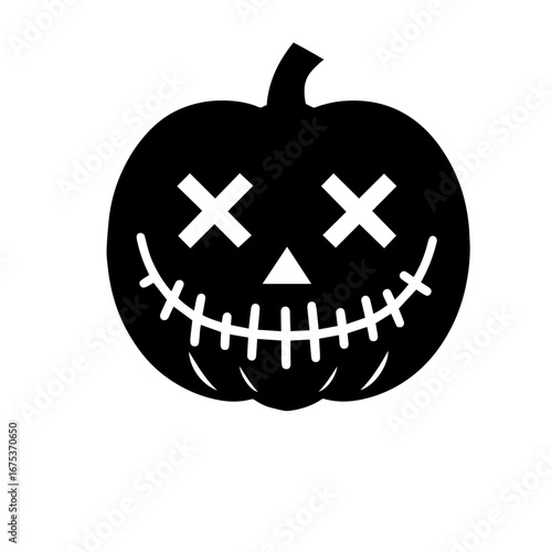 Black and white vector silhouette of a Halloween pumpkin on white background