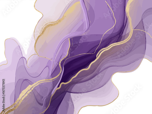 Elegant Abstract Flow Purple Ink with Gold Veins - Modern Decorative Background for Creative Projects
