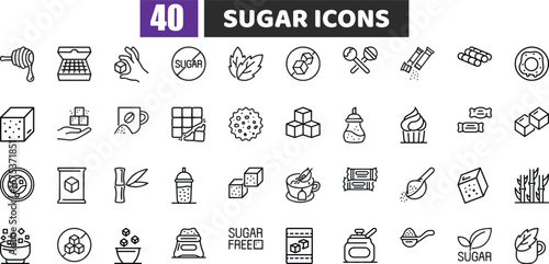 Sugar and Sweetener Line Icon Set | Dessert, Candy, and Baking Symbols