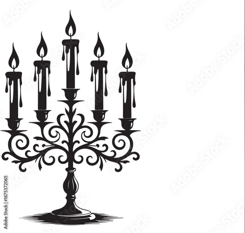 Candle silhouette vector in solid black color, isolated on a clean white background