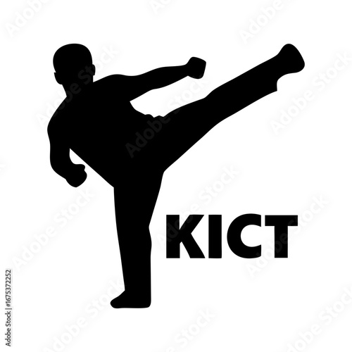 Martial artist silhouette side kick with text element symbolizing strength, focus, and discipline