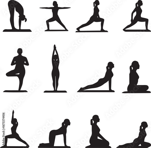 Yoga Poses Silhouettes for Wellness and Exercise