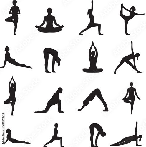 Yoga Poses Silhouettes for Wellness and Exercise