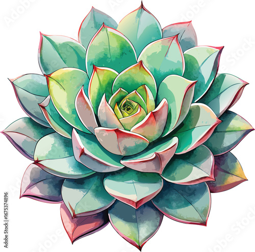 Watercolor Succulent Plants Isolated 