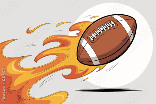 Flying football with flames in motion sports achievement and competition success illustration style design