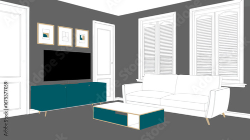 Modern Living Room Design with Teal Accents and Minimalist Style Creating a Cozy Interior Space