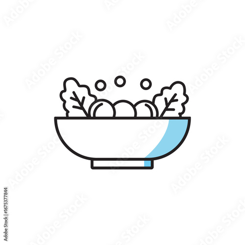 Bowl of fresh salad with lettuce leaves and round vegetables offering a healthy eating lifestyle and culinary delight perfect for restaurant menu designs and diet plans