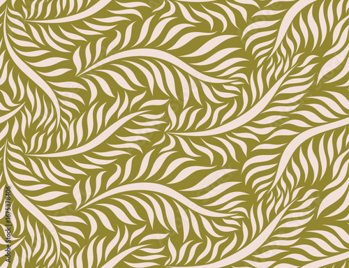 Abstract hand drawn floral palm leaves seamless pattern.