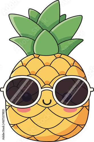 Cute Cartoon Pineapple Wearing Sunglasses.