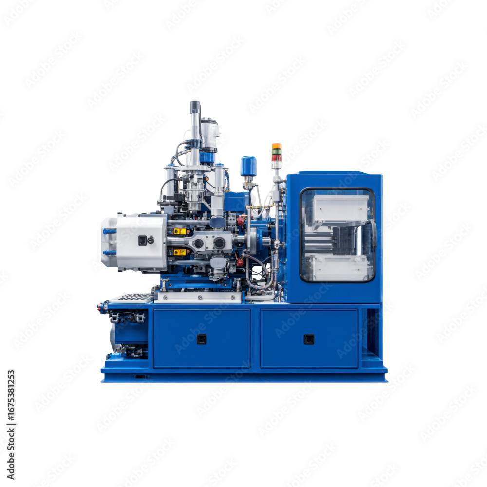 Fototapeta premium Modern Blue Industrial Injection Molding Machine in Studio Setting