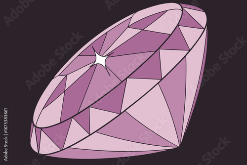 Purple gemstone with sparkling facets rotating on black background