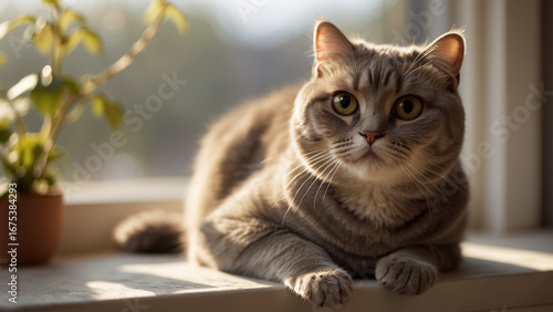 cat on the window sill and soft sunlight.