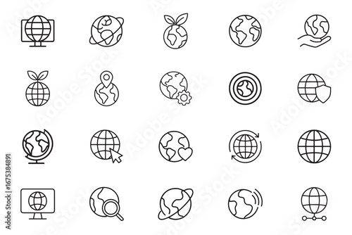 Globe Line Editable Icons set. ecology, care, location, traveling, safety and more. Editable line icons. Vector illustration