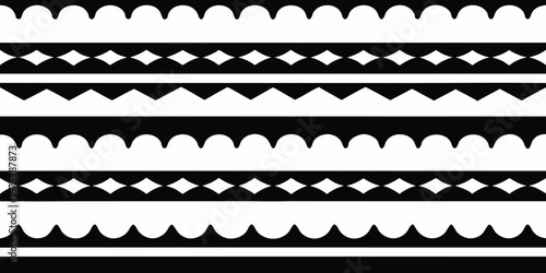 Geometric black and white decorative borders with scalloped and diamond patterns