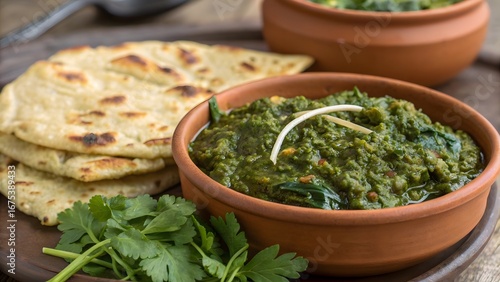 Delicious saag paneer with fresh naan bread, perfect for Indian cuisine and healthy eating promotions