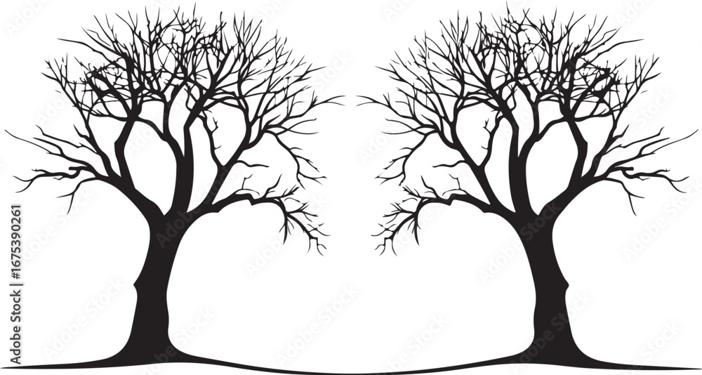 Obraz premium Tree Silhouette with Roots Vector Set