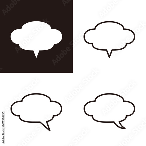 横長の雲の形の、かわいいシンプルな楕円の吹き出しセット