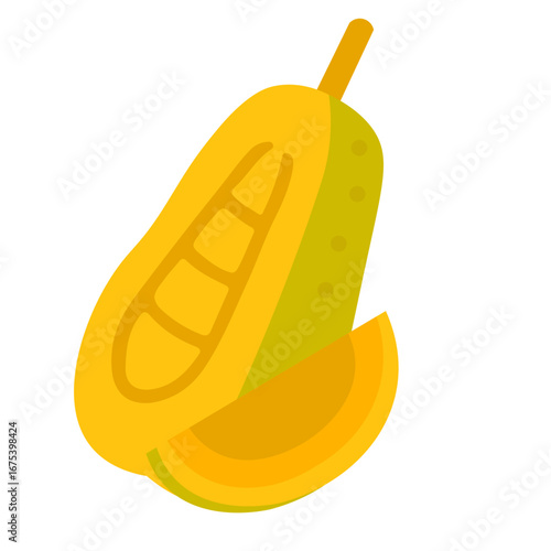 A ripe papaya fruit cut in half to show the juicy, orange pulp filled with black seeds.