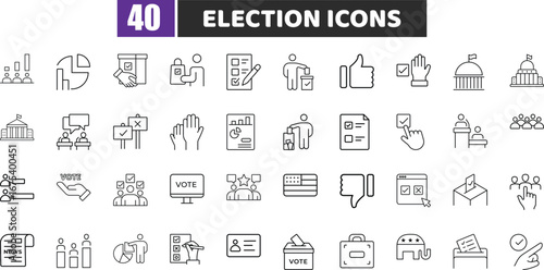 Political Election Line Icons | Government, Voting, and Democracy Symbols