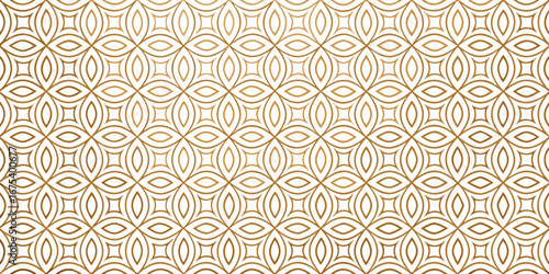 Elegant gold geometric pattern with repeating curved shapes and squares on a white background