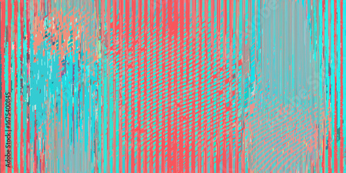 Abstract digital art with a vibrant color palette of coral and teal in a distorted striped pattern