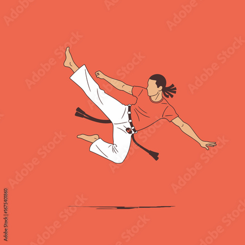 Dynamic Capoeira Dance Performance, Cultural Art, Isolated Design, Flat Illustration, Vibrant Background