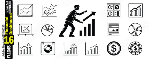 Financial Growth Icons Set with Businessman and Charts vector illustration