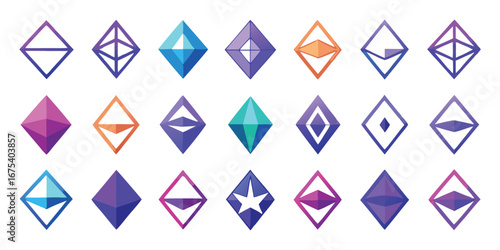 Vibrant gradient diamond shapes in various geometric arrangements and colors vector illustration