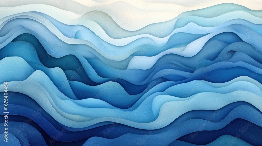 Fototapeta premium Abstract blue water waves background with layered paper art style