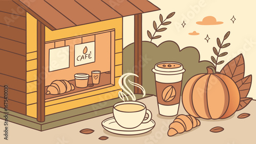 illustration of a rural house in autumn