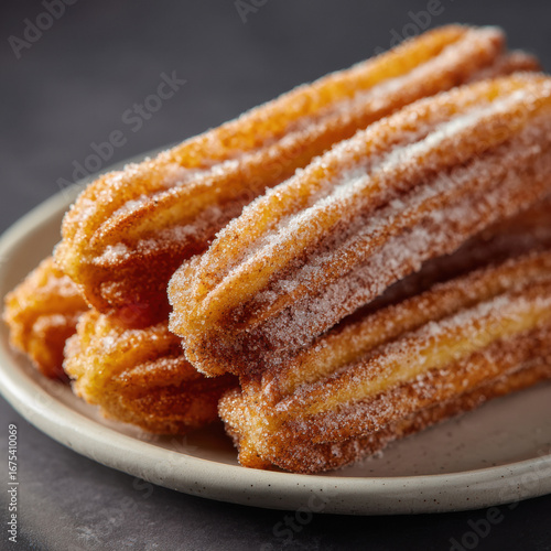 Bunch of curros covered with sugar in the plate
