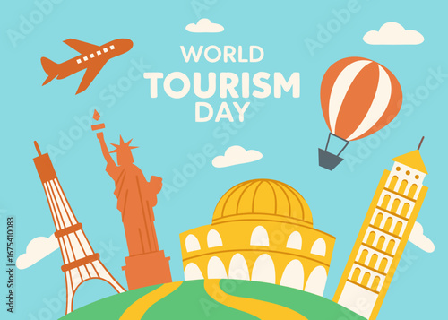 Vector illustration of world tourism day illustration with travel elements