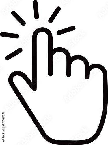 Hand cursor icon clicking a button, a symbol of user interface interaction and selection