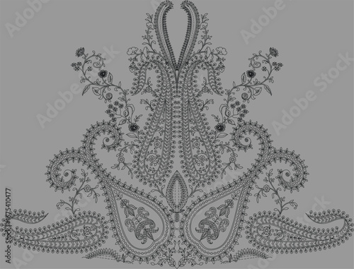 Exquisite Paisley and delicate Floral embroidery design. Timeless artistry meets contemporary fashion trends for textile, apparel, and decorative uses. Celebrate intricate details and natural elegance