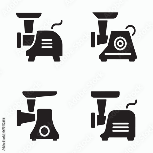 Meat Grinder Solid Icons Set Food Prep