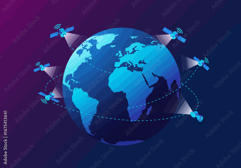 Naklejka premium Global Communication Network: Satellites Orbiting Earth.