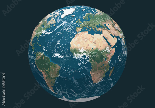 Illustrated Earth Globe Showing Continents and Oceans.