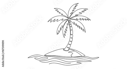One Line Drawing of Palm Tree on an Island
