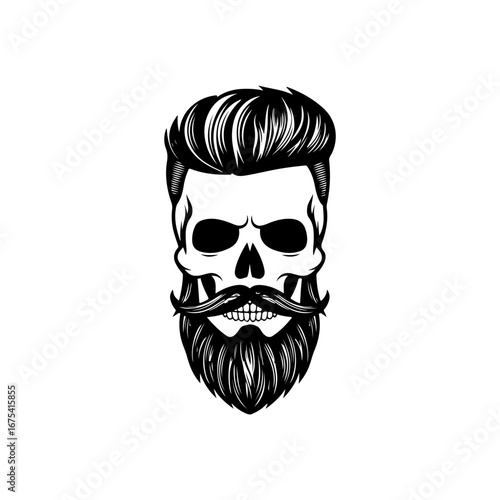 Illustration of bearded skull isolated on white background. Barbers skull. Design element for logo, sign, poster, emblem. Vector illustration