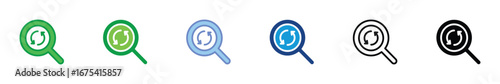 Reload Search Icon Set – Refresh, Update, and Data Analysis Magnifying Glass Symbol