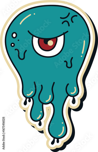 Retro One-Eyed Slime Monster Cartoon Illustration