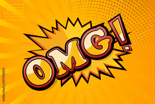 Comic Pop Art cloud bubble with text OMG. Funny speech bubble. Trendy Colorful banner in pop art retro comic style