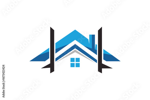 Real estate logo with a house icon and arrow symbol, representing a successful business in property sales and housing construction
