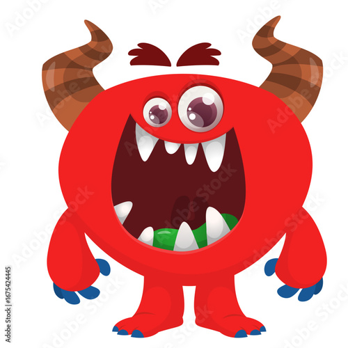 Cartoon funny monster character design with funny face expression. Halloween vector illustration 