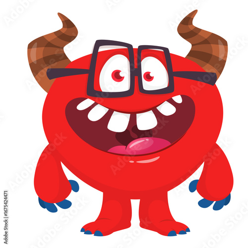 Cartoon funny monster character design with funny face expression. Halloween vector illustration 