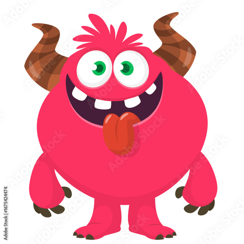 Cartoon funny monster character design with funny face expression. Halloween vector illustration 
